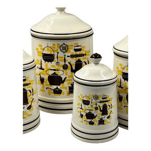 Vintage Ceramic MCM Set of 4 Canisters. Cream Brown and Yellow